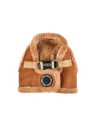 Harnais veste PUPPIA en suédine beige avec fourrure TERRY