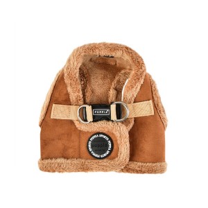 Harnais veste PUPPIA en suédine beige avec fourrure TERRY
