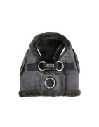 Harnais veste PUPPIA en suédine gris avec fourrure TERRY