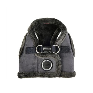 Harnais veste PUPPIA en suédine gris avec fourrure TERRY
