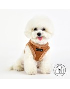 Harnais veste PUPPIA en suédine beige avec fourrure TERRY