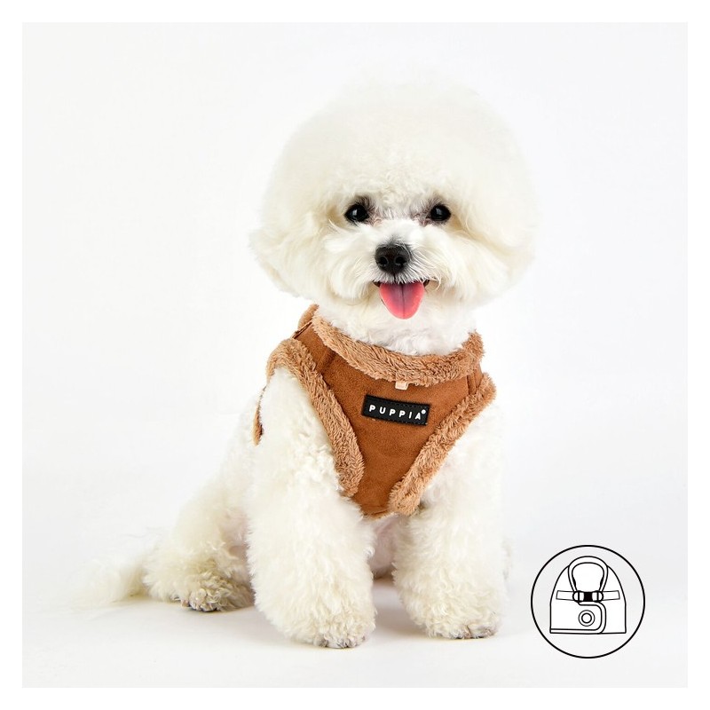 Harnais veste PUPPIA en suédine beige avec fourrure TERRY