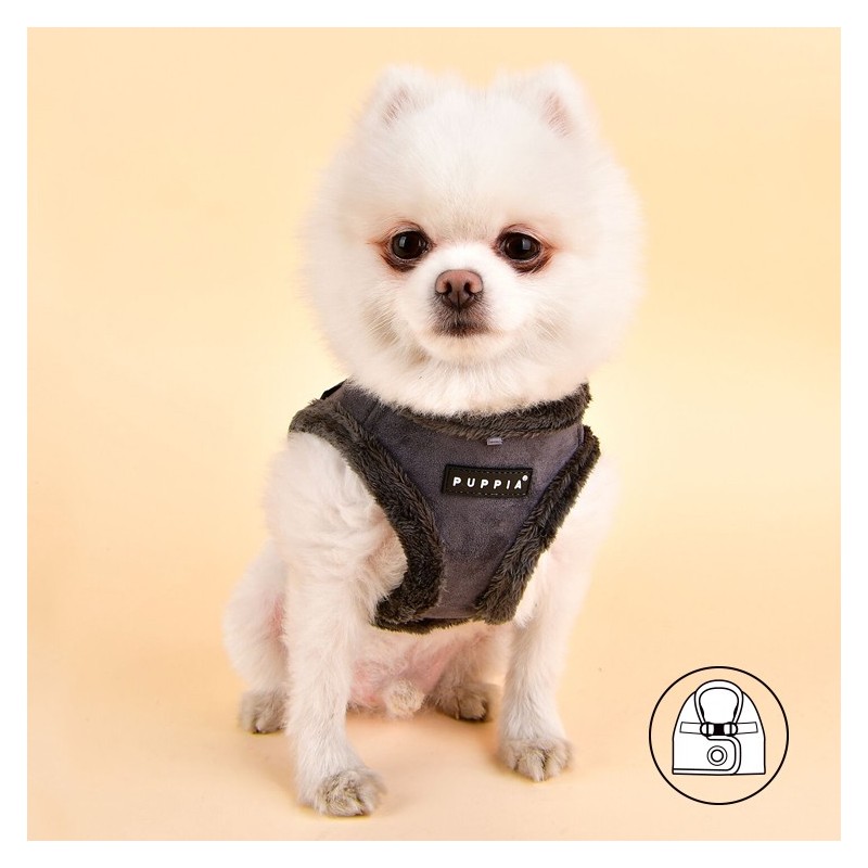 Harnais veste PUPPIA en suédine gris avec fourrure TERRY