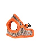 Harnais veste PUPPIA AUDEN motif pied de poule avec fourrure orange