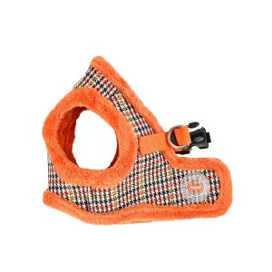 Harnais veste PUPPIA AUDEN motif pied de poule avec fourrure orange