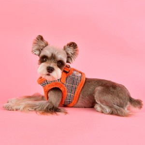 Harnais veste PUPPIA AUDEN motif pied de poule avec fourrure orange