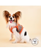 Harnais veste PUPPIA AUDEN motif pied de poule avec fourrure orange