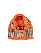 Harnais veste PUPPIA AUDEN motif pied de poule avec fourrure orange