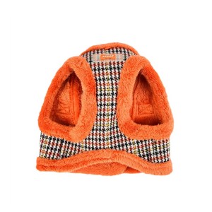 Harnais veste PUPPIA AUDEN motif pied de poule avec fourrure orange