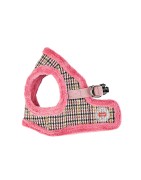 Harnais veste PUPPIA AUDEN motif pied de poule avec fourrure rose