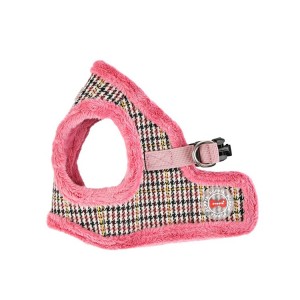 Harnais veste PUPPIA AUDEN motif pied de poule avec fourrure rose