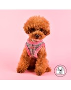 Harnais veste PUPPIA AUDEN motif pied de poule avec fourrure rose