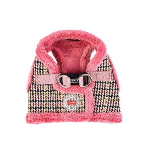 Harnais veste PUPPIA AUDEN motif pied de poule avec fourrure rose