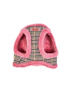 Harnais veste PUPPIA AUDEN motif pied de poule avec fourrure rose