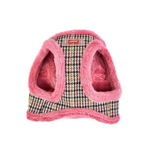 Harnais veste PUPPIA AUDEN motif pied de poule avec fourrure rose