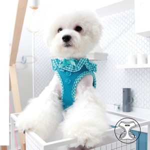 Harnais PUPPIA VIVIEN bleu avec volant vichy vintage et coloré