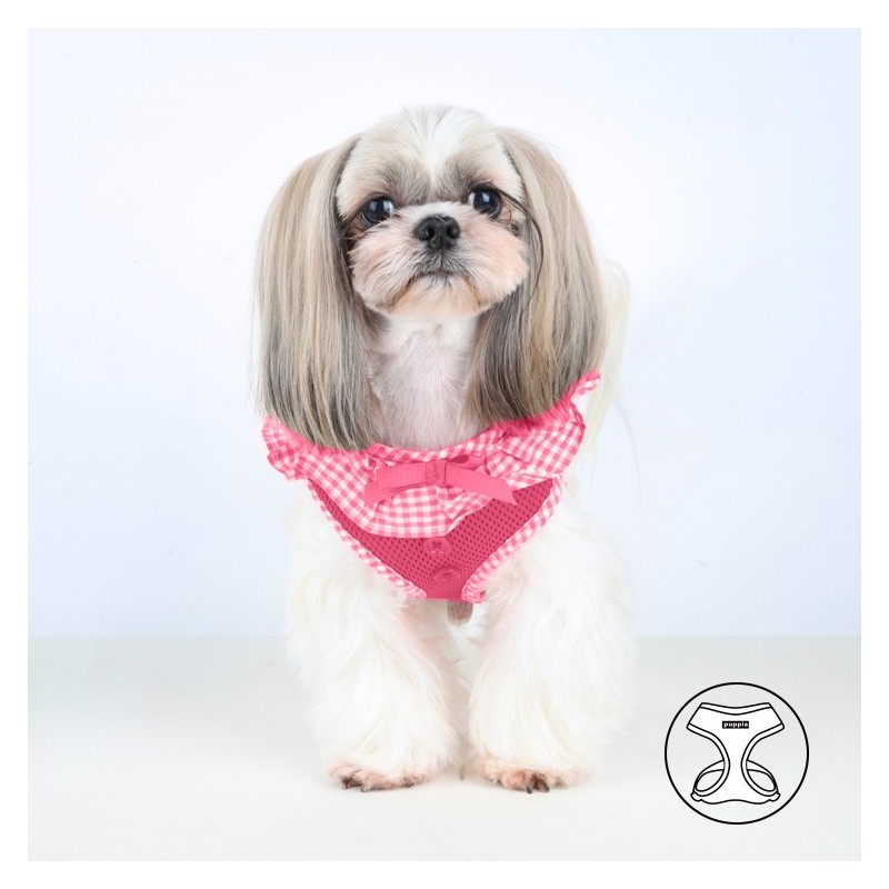 Harnais PUPPIA VIVIEN rose avec volant vichy vintage et frais