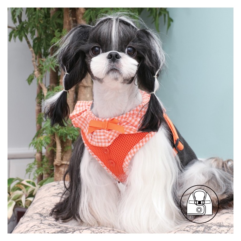 Harnais veste PUPPIA VIVIEN orange avec volant vichy