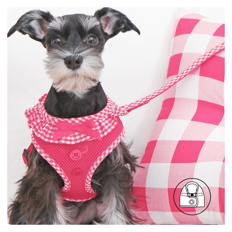 Harnais veste PUPPIA VIVIEN rose avec volant vichy