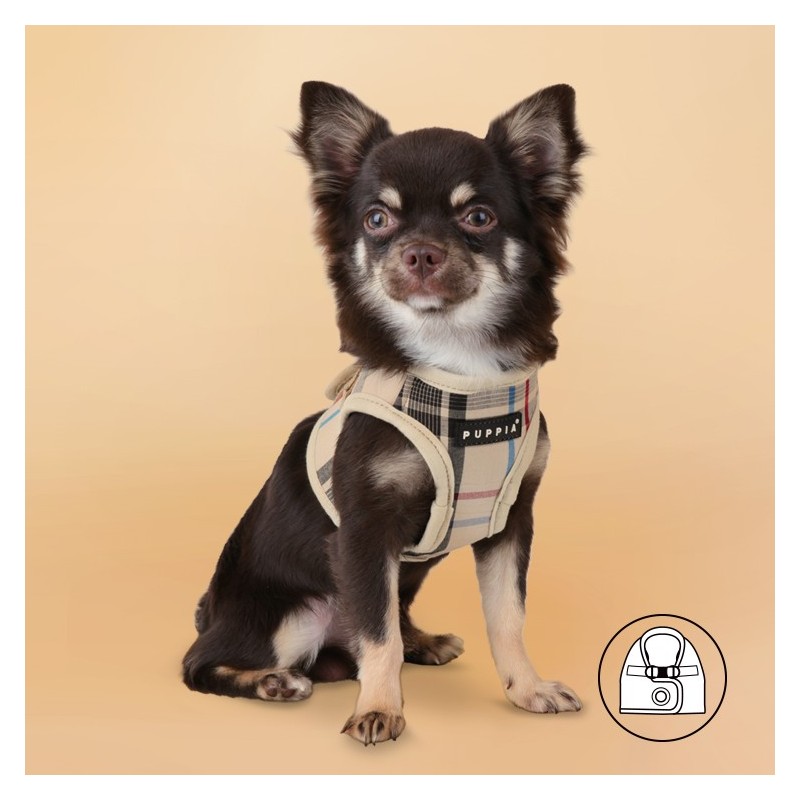 Harnais veste PUPPIA JUNIOR à carreaux beige style anglais