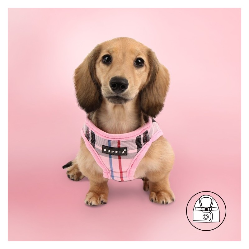 Harnais veste PUPPIA JUNIOR à carreaux rose style anglais