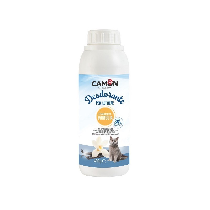 Désodorisant litière à chat à granules. Élimine les odeurs.