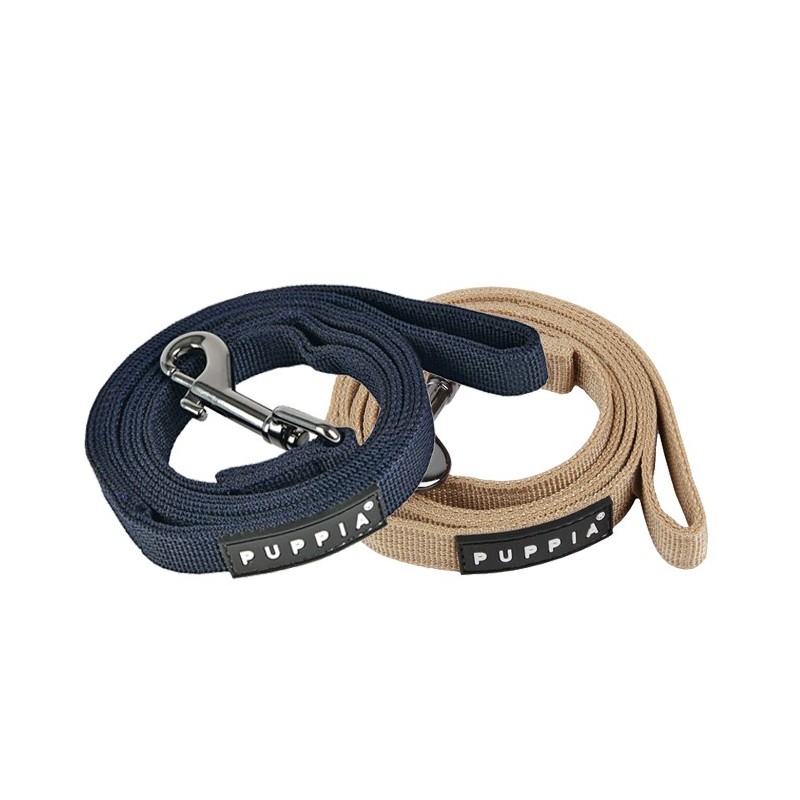 Laisse en nylon résistante PUPPIA unie beige ou bleu marine résistante