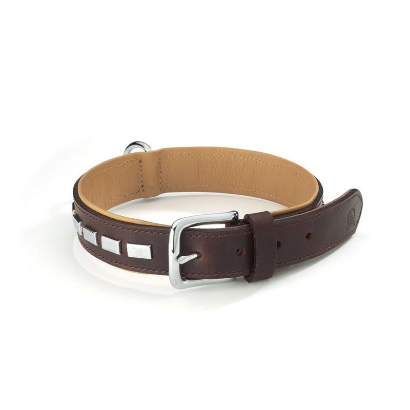 Collier en cuir doublé TEXAS avec plaques en métal rivetées pour chien