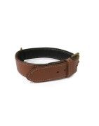 Collier en cuir doublé et surpiqué Bobby Classic pour chien | Marron