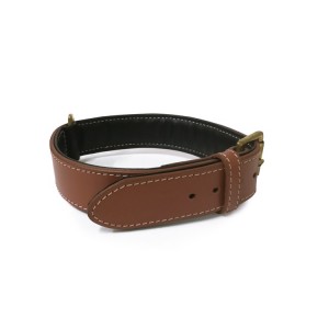 Collier en cuir doublé et surpiqué Bobby Classic pour chien | Marron