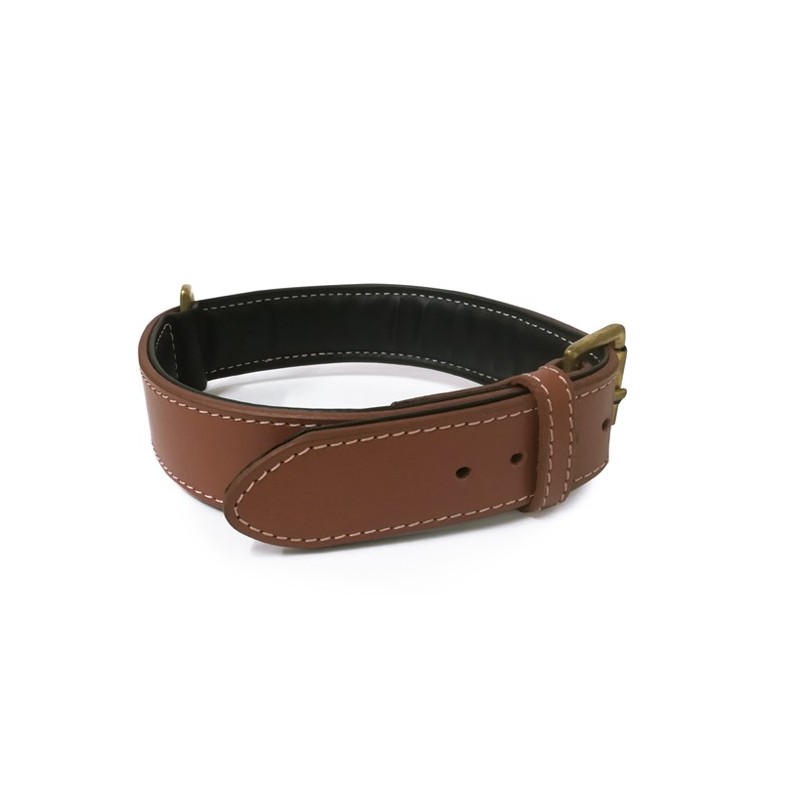 Collier en cuir doublé et surpiqué Bobby Classic pour chien | Marron