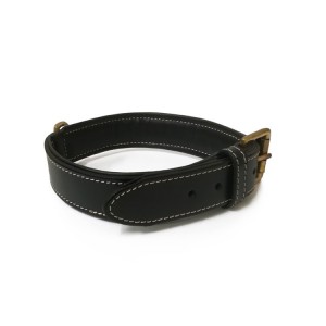 Collier en cuir doublé et surpiqué Bobby Classic pour chien | Noir