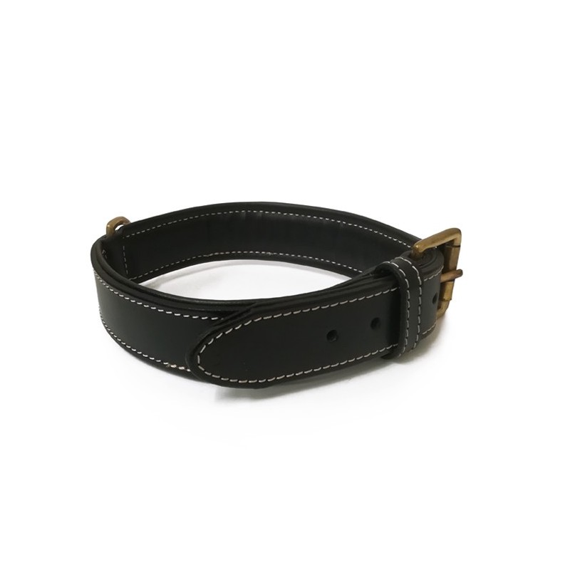 Collier en cuir doublé et surpiqué Bobby Classic pour chien | Noir