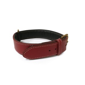 Collier en cuir doublé et surpiqué Bobby Classic pour chien | Rouge