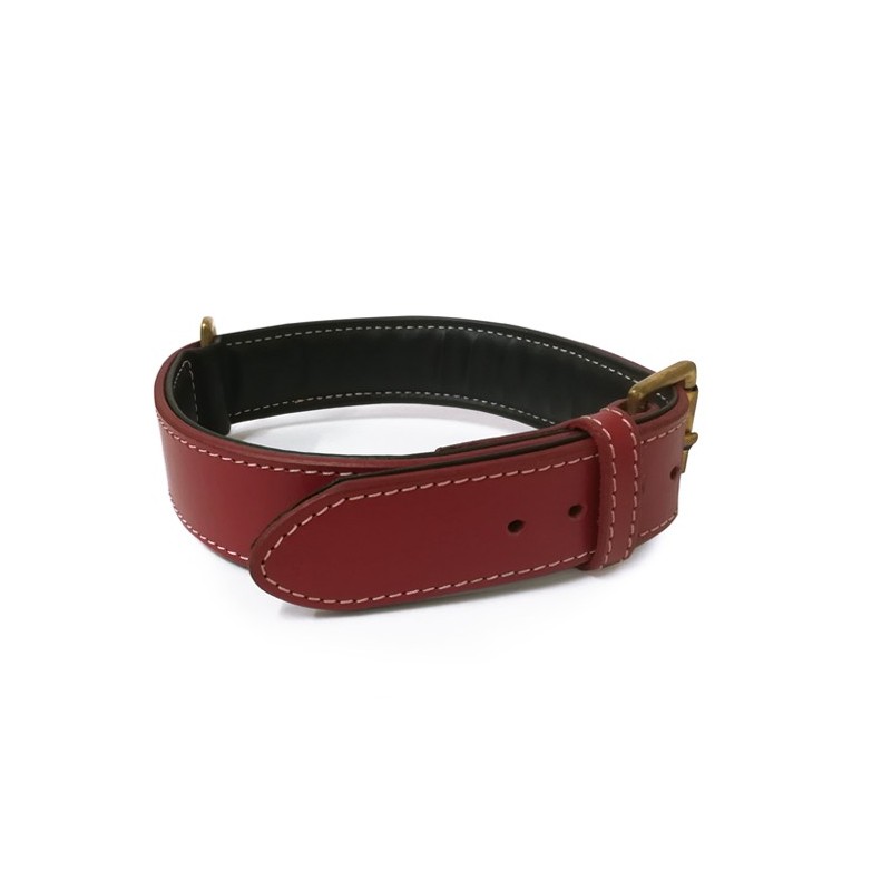 Collier en cuir doublé et surpiqué Bobby Classic pour chien | Rouge