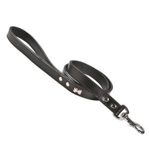 Laisse en cuir souple avec os chromé pour chien | BOBBY