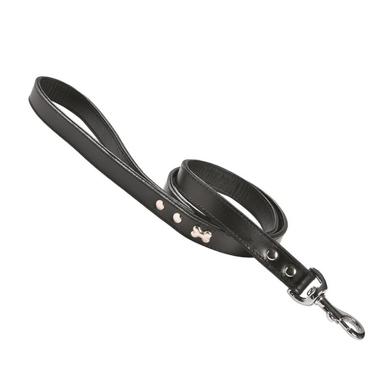 Laisse en cuir souple avec os chromé pour chien | BOBBY