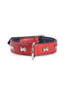 Collier spécial Bouledogue cuir et os chromé | BOBBY | Rouge