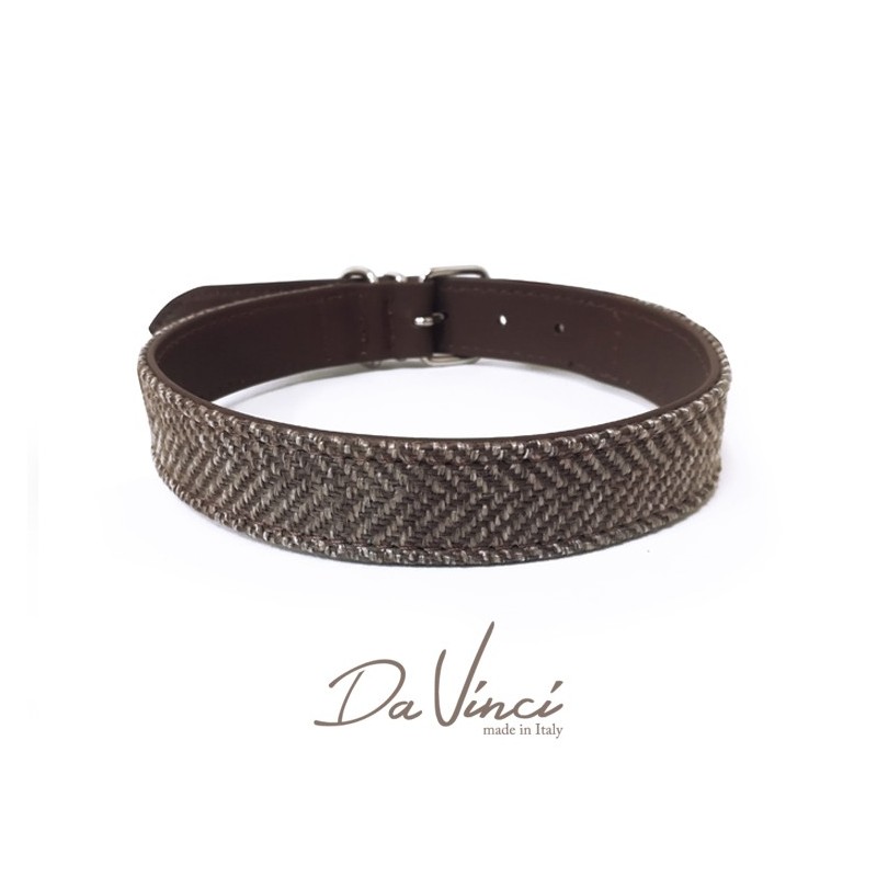 Collier pour chien Da Vinci en cuir végétal et tweed | Marron
