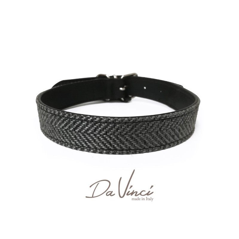 Collier pour chien Da Vinci en cuir végétal et tweed | Noir