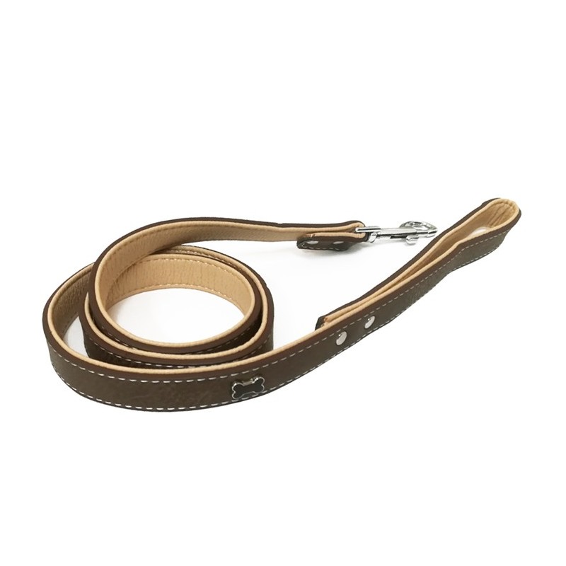 Laisse pour chien en cuir avec os