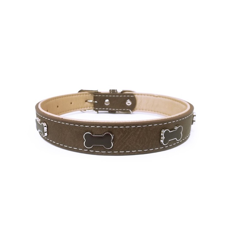 Collier pour chien en cuir marron avec os TIMBER