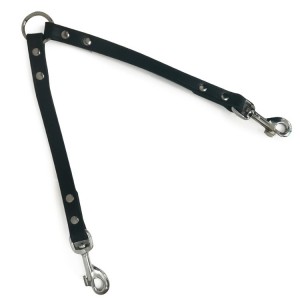 Laisse accouple en cuir noir pour attacher 2 chiens