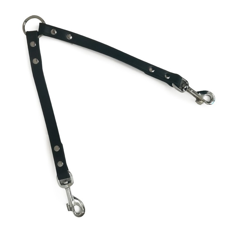 Laisse accouple en cuir noir pour attacher 2 chiens