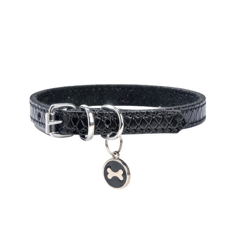 Collier pour petit chien en cuir avec pendentif | BOBBY POWER | Noir