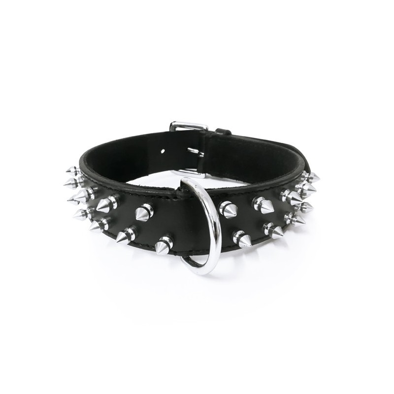 Collier pour chien en cuir noir avec 2 rangs de pointes | BOBBY Rock Attitude