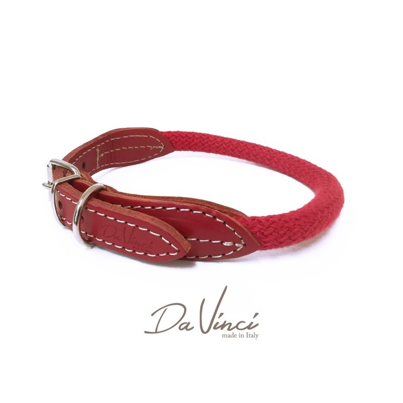Collier pour chien Da Vinci BIANCA en cuir et corde | Rouge