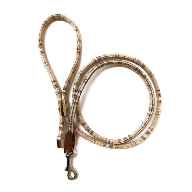 Laisse ronde pour chien en cuir de veau style écossais