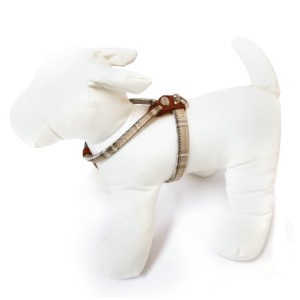 Harnais cuir de veau rond écossais beige pour chien