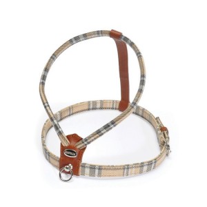 Harnais cuir de veau rond écossais beige pour chien